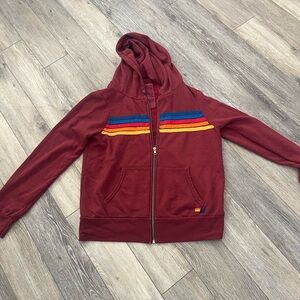 Aviator Nation Maroon Zip Hoodie with Rainbow Stripe